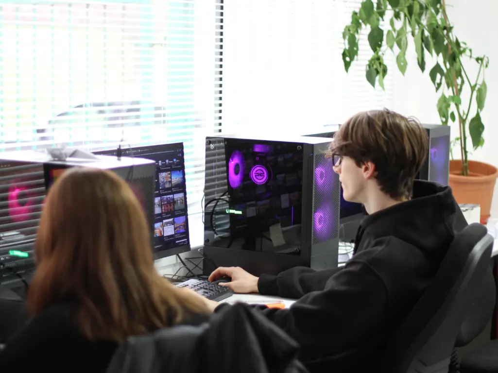 Creative Media Production and Technology students working on a video project