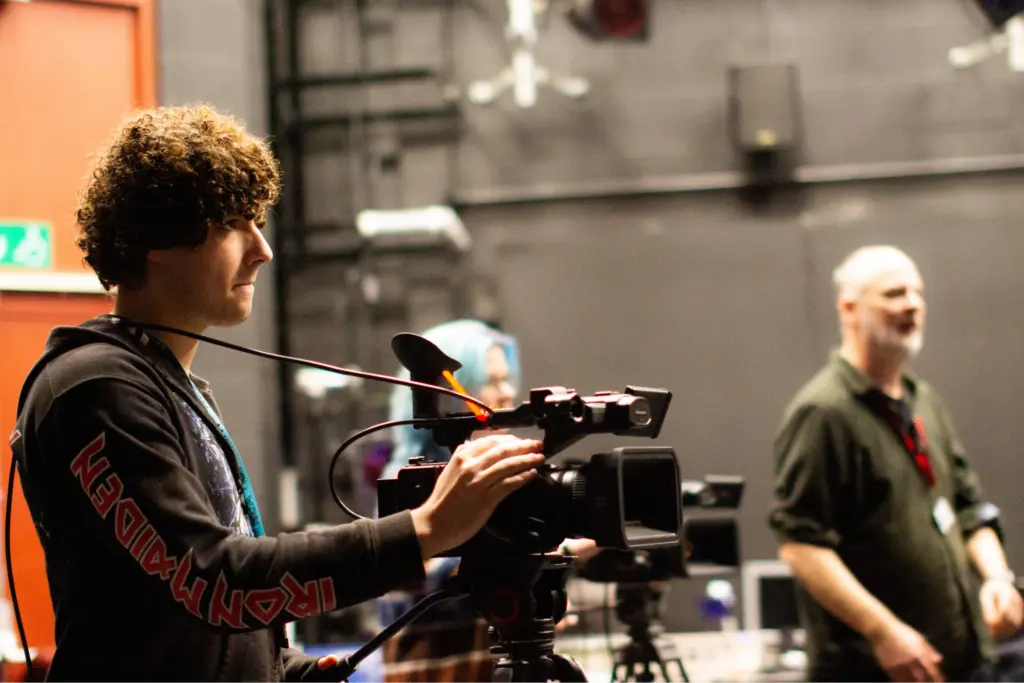 Students working on a video production project