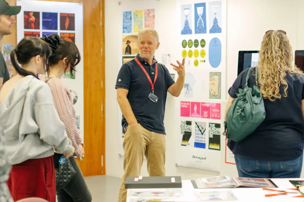 Course leader leads a presentation on an UG Open Day