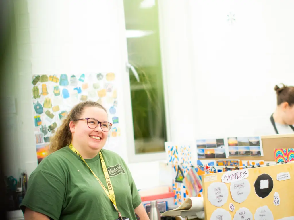 Mature student in Textile studio