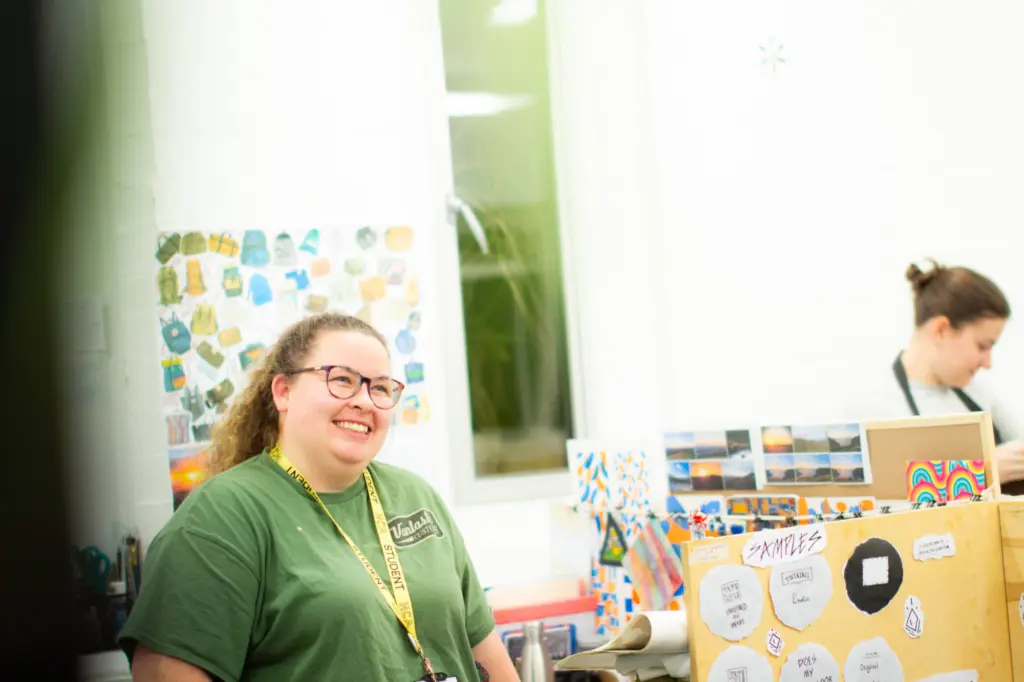 Mature student in Textile studio