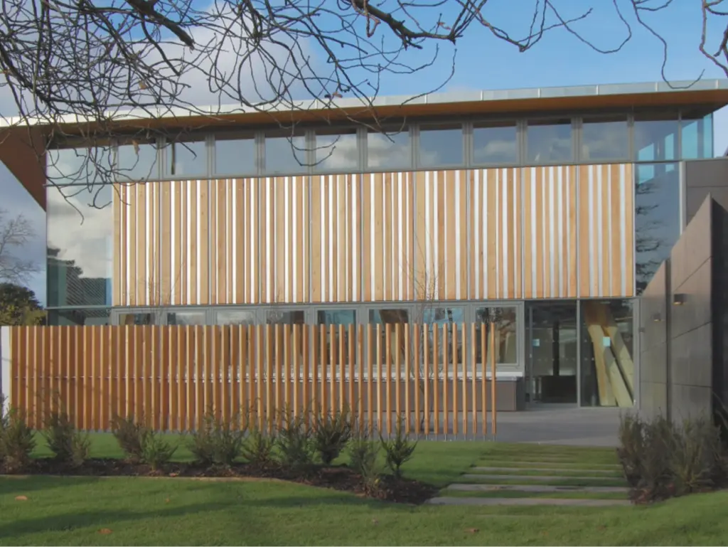 A photo from outside of the Folly Lane campus hub building.