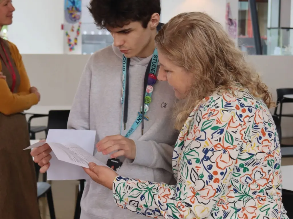 Excited students receive results at Folly Lane