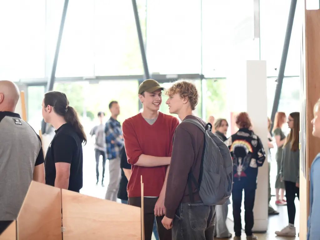 Two students in the hub at Folly Lane