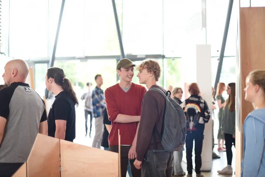 Two students in the hub at Folly Lane