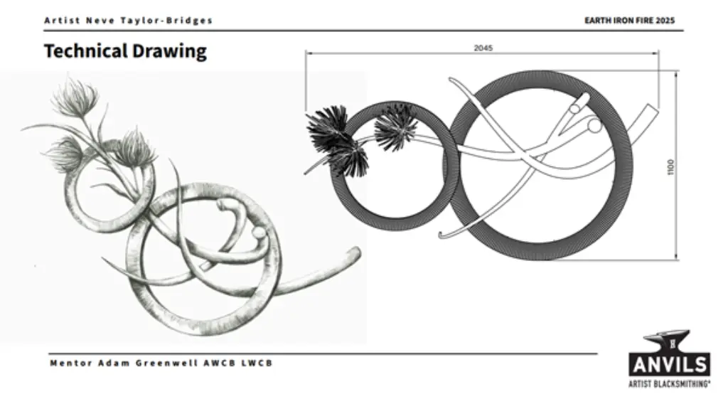 Design drawings of the ‘Arachne’ sculpture by Neve Taylor-Bridges