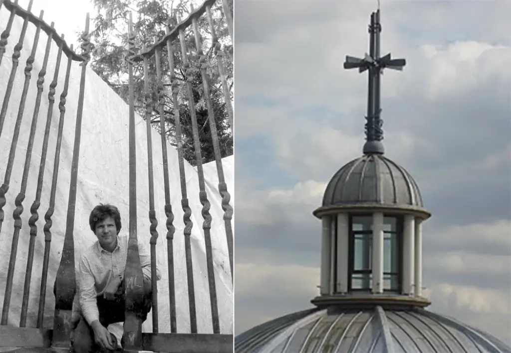 Alan Evans with his work. right – Image 2. Cross for the dome of the Church of Christ the Cornerstone, Milton Keynes, 1991